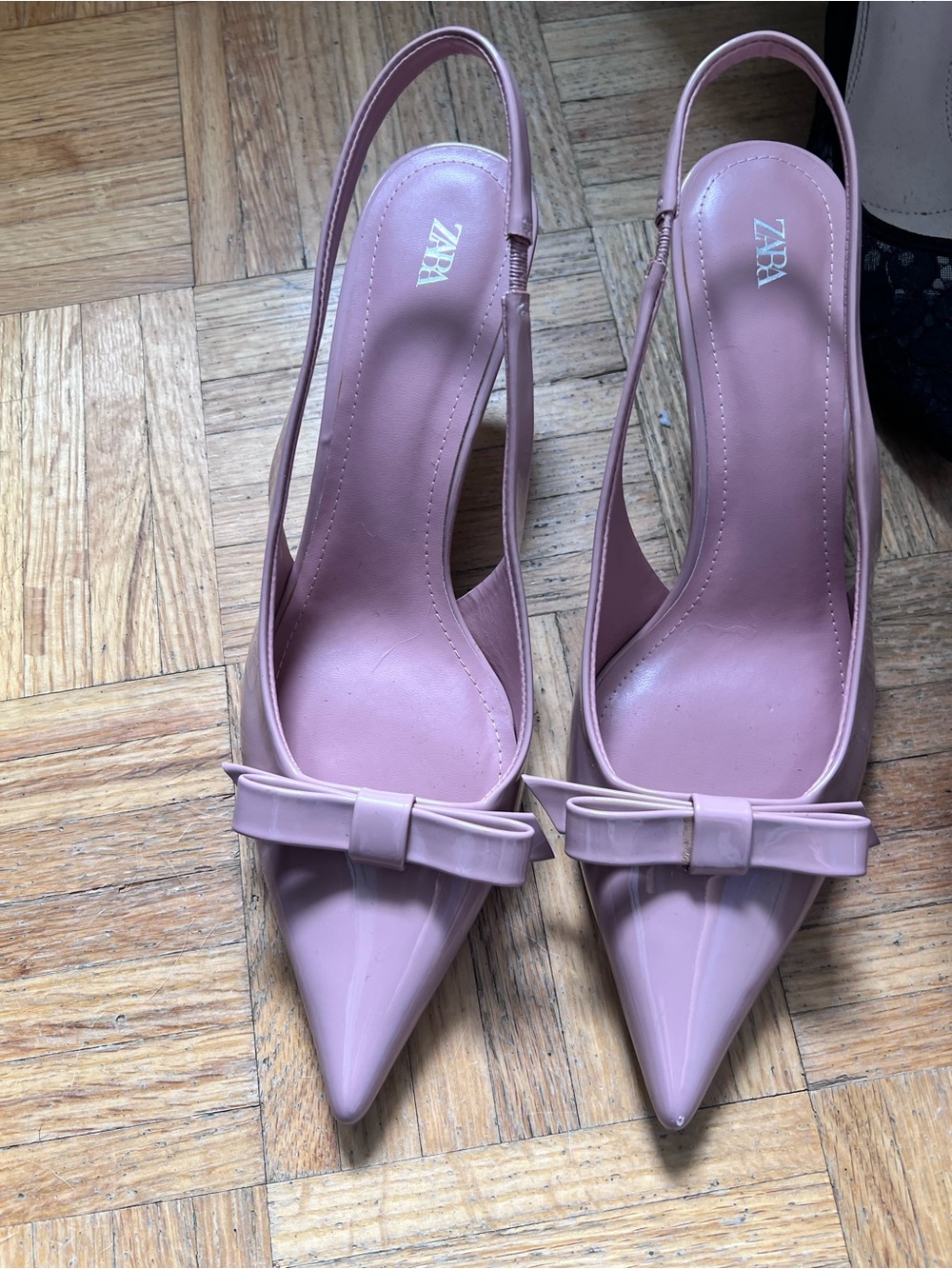 ZARA Pink Mauve Pointed Slingback Pumps with Bow Accent